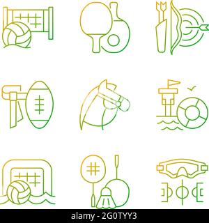 Summer camp activities gradient linear vector icons set Stock Vector