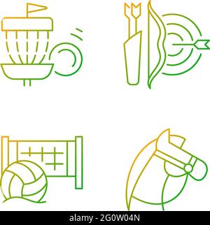 Summer camp activities gradient linear vector icons set Stock Vector