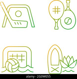 Summer camp activities gradient linear vector icons set Stock Vector