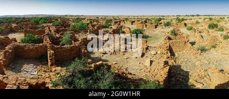 Abandoned houses of Kuldhara village at Jaisalmer, in Rajasthan. It is said that this village is cursed and hence no human could live here for long. Stock Photo