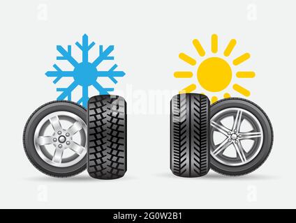 winter summer car auto tire wheel rim set Stock Vector