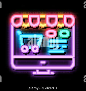 Online Shopping neon glow icon illustration Stock Vector