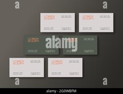 Modern Business Cards Template. Realistic Vector Stationary Mockups Scene with Soft Shadows and Typographic Layout. Top View Background Decorative Stock Vector