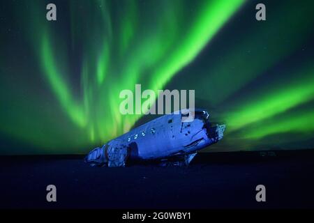 Northern Light, Aurora borealis at night in Iceland. Stock Photo