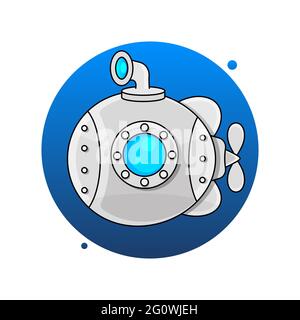 Vector illustration of cartoon yellow and red submarine isolated Stock Vector