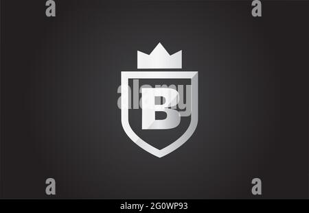 B alphabet letter logo icon in black and grey color. Shield design for company identity with king crown Stock Photo