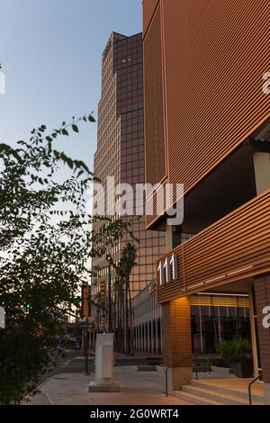 TUCSON, UNITED STATES - Jun 03, 2021: The Landmark Bank of America Building photographed at sunset in downtown Tucson Arizona Stock Photo