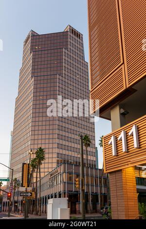 TUCSON, UNITED STATES - Jun 03, 2021: The Landmark Bank of America Building photographed at sunset in downtown Tucson Arizona Stock Photo