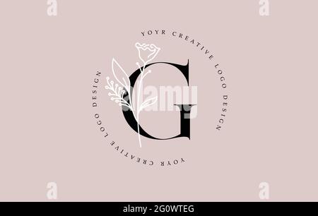 Elegant Vector Flower G Letter Design Logo with Floral Leaf Plant Idea for Cosmetic Beauty Personal Branding Logo Stock Vector