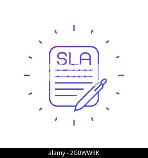 sla, service level agreement line icon on white Stock Vector