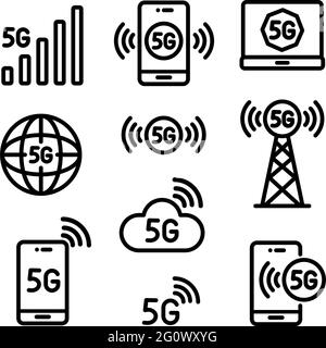 5g outline vector icons set. Network internet connection symbol or logo collection. Stock vector illustration in simple style Stock Vector