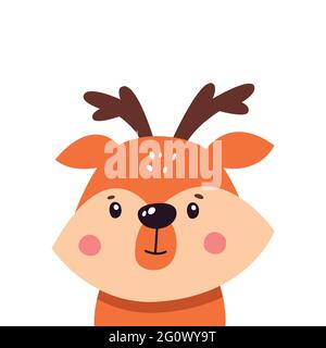 Cute deer on a white background, cartoon, vector illustration, logo. Stock Vector