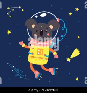 Animals in space. Vector illustration on a blue background. Stock Vector