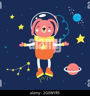 Animals in space. Vector illustration on a blue background. Stock Vector