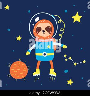 Animals in space. Vector illustration on a blue background. Stock Vector