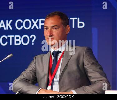 St. Petersburg, Russia. 03rd June, 2021. Roman Babayan, Anchor on the Television Show 'Right to Vote', TV Centre Channel seen during the St. Petersburg International Economic Forum, Business programme on 'Maintaining a Single Digital Landscape in the Face of a Struggle for Digital Sovereignty'. Credit: SOPA Images Limited/Alamy Live News Stock Photo