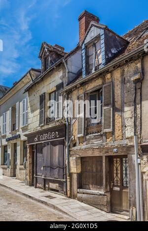 Old shops now closed on the Rue de la Paix in Saint-Aignan, Loir-et-Cher (41), France. Stock Photo