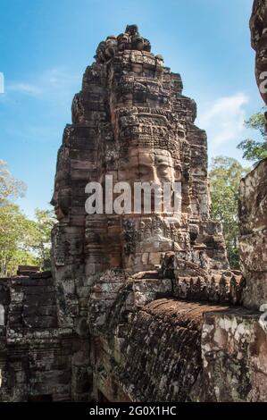 Cambodia. Part of the Angkor Wat temple complex. Detailed view of a somewhat remote temple. Stock Photo