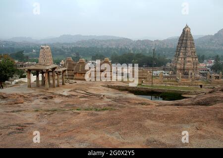 View of temples and towers from Hemakoota hill, Hampi, Karnataka, India, Asia Stock Photo