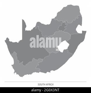 The South Africa administrative map divided in grayscale and isolated on white background Stock Vector