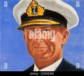 A portrait of Admiral Andrew Cunningham drawn for the UK Ministry of Information by Austrian artist William Timym Stock Photo