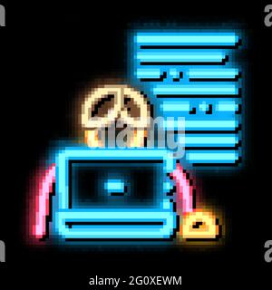 Writer Laptop neon glow icon illustration Stock Vector