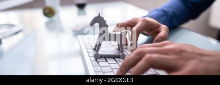 Trojan Horse Computer Virus Crime Attack. Cyber Technology Stock Photo