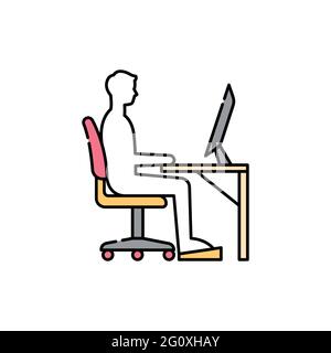 Correct sitting posture olor line icon. Pictogram for web page, mobile app, promo. UI UX GUI design element. Editable stroke. Stock Vector