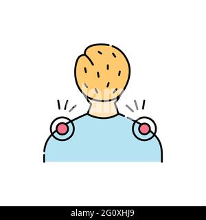 Pain in the neck and shoulders olor line icon. Computer-induced medical problem. Pictogram for web page, mobile app, promo. UI UX GUI design element. Stock Vector