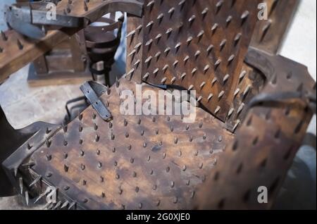 Medieval torture chair - Prague castle complex Stock Photo