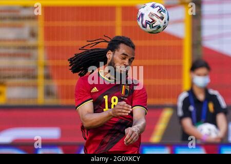 BRUSSEL, BELGIUM - JUNE 3: Jason Denayer of Belgium during the International Friendly match between Belgium and Greece at King Baudouin Stadium on June 3, 2021 in Brussel, Belgium (Photo by Jeroen Meuwsen/Orange Pictures) Stock Photo