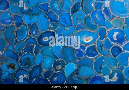 Blue agate tile with white veins. Abstract texture and background Stock Photo