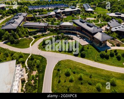 Aerial photograph of Epic Systems, Verona, Wisconsin, USA, on a beautiful summer morning. Stock Photo