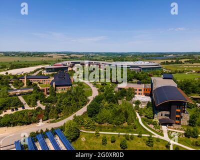 Aerial photograph of Epic Systems, Verona, Wisconsin, USA, on a beautiful summer morning. Stock Photo