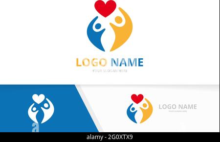 Vector heart and family logo combination. Human love logotype design template. Stock Vector