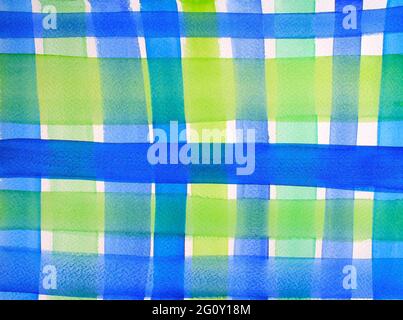 Checkered watercolour background in blue and green colours Stock Photo