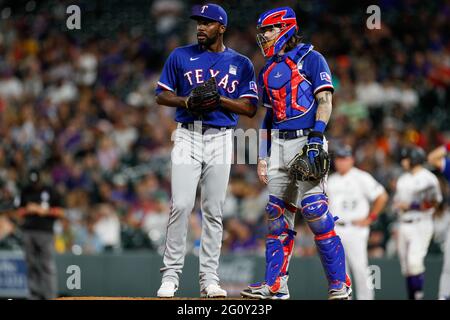 Texas Rangers catcher Jonah Heim (28) swings at a pitch during the second  inning against the Oakland Athletics in Oakland, CA Thursday May 26, 2022  Stock Photo - Alamy