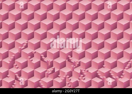 Abstract geometric pattern with square shape 3d cube pink color background. Vector illustration.Eps10 Stock Vector