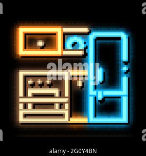 Kitchen with Fridge neon glow icon illustration Stock Vector