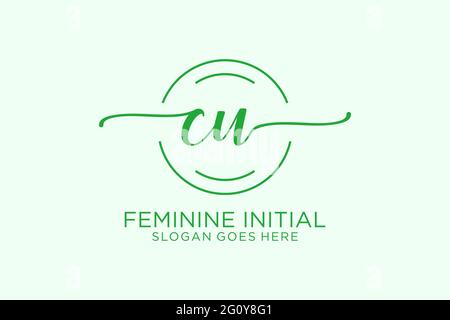 CU beauty monogram and elegant logo design handwriting logo of initial signature, wedding, fashion, floral and botanical with creative template. Stock Vector