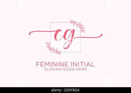 CG beauty monogram and elegant logo design handwriting logo of initial signature, wedding, fashion, floral and botanical with creative template. Stock Vector