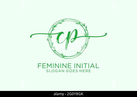 CP beauty monogram and elegant logo design handwriting logo of initial signature, wedding, fashion, floral and botanical with creative template. Stock Vector