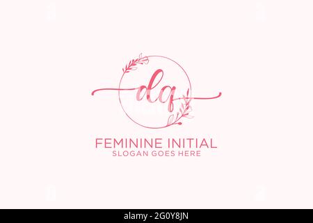 DQ beauty monogram and elegant logo design handwriting logo of initial signature, wedding, fashion, floral and botanical with creative template. Stock Vector