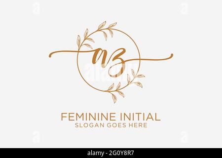 AZ beauty monogram and elegant logo design handwriting logo of initial signature, wedding, fashion, floral and botanical with creative template. Stock Vector