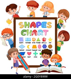 Shapes chart board with many kids doing different activities illustration Stock Vector