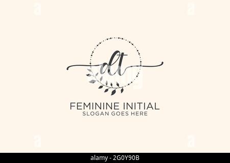 DT beauty monogram and elegant logo design handwriting logo of initial signature, wedding, fashion, floral and botanical with creative template. Stock Vector