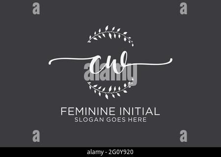 CW beauty monogram and elegant logo design handwriting logo of initial signature, wedding, fashion, floral and botanical with creative template. Stock Vector
