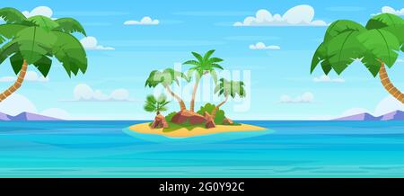 Cartoon tropical island with palm trees Stock Vector