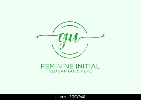 GU beauty monogram and elegant logo design handwriting logo of initial signature, wedding, fashion, floral and botanical with creative template. Stock Vector