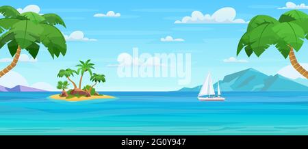 Cartoon tropical island with palm trees Stock Vector